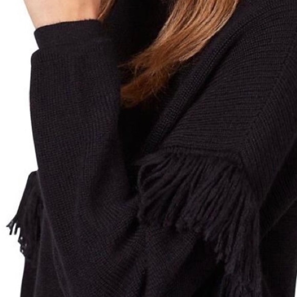TORY BURCH BRISTOL FRINGE SLEEVE WOOL SWEATER SZ S  BLACK - Picture 2 of 10